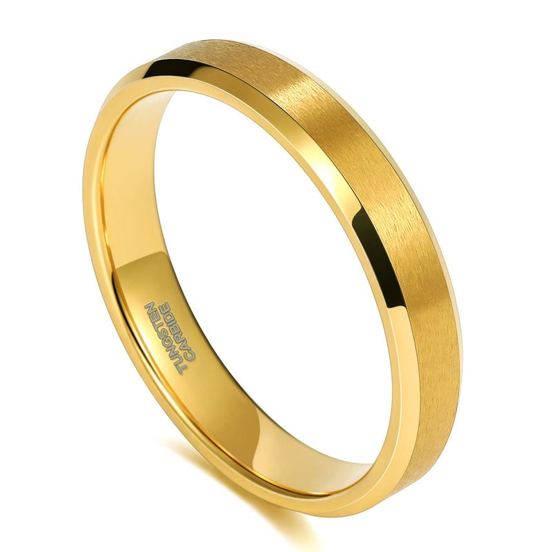 TRUMIUM 4mm Tungsten Rings for Women Men's Wedding Bands 24K Gold Plated Ring Thin Matte Brushed Beveled Edges Size 7 - Image 2